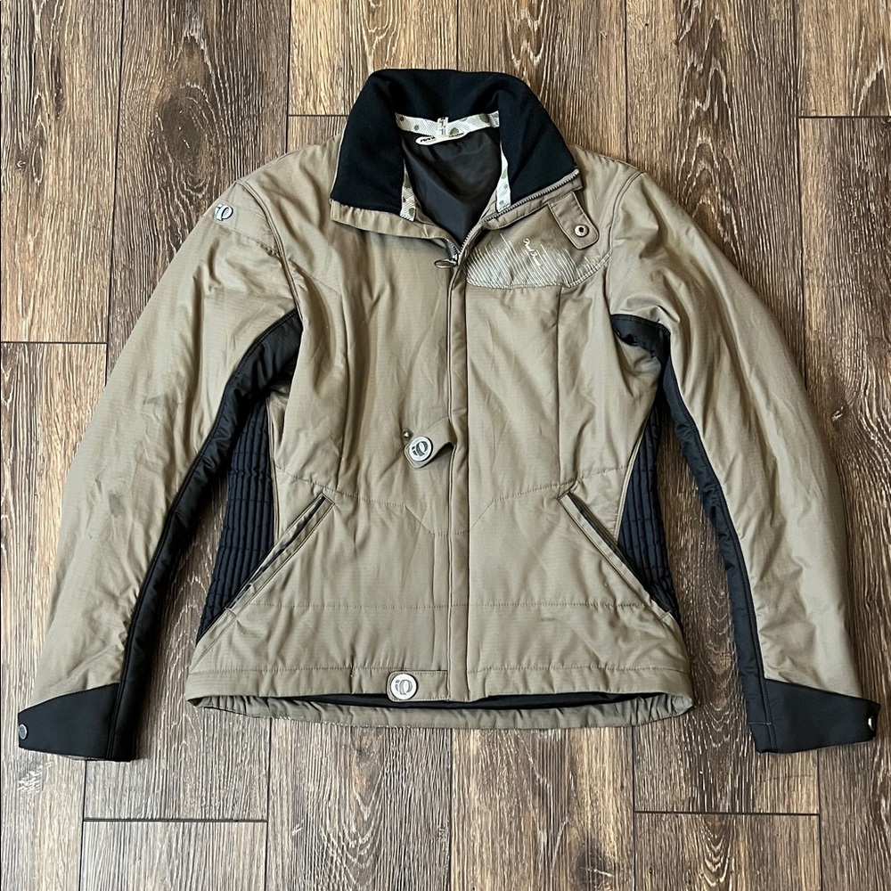 Pearl Izumi Women's Medium Olive Green Tan Zip Up Jacket